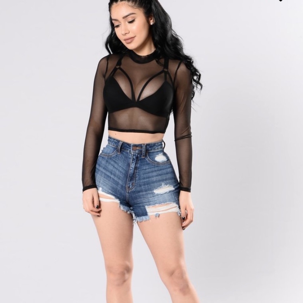 Fashion Nova Going Down Tonight Mesh Top- black